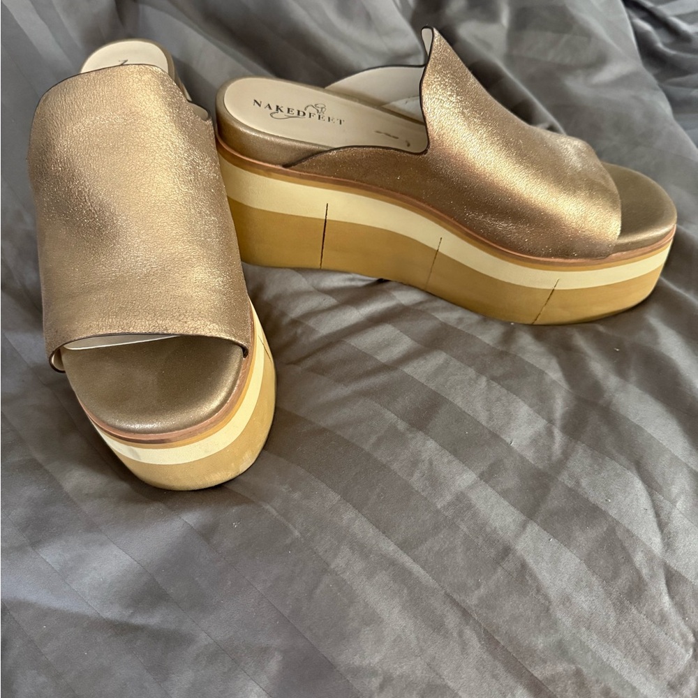 Naked Feet Gold Platform Slides Luxe Comfort